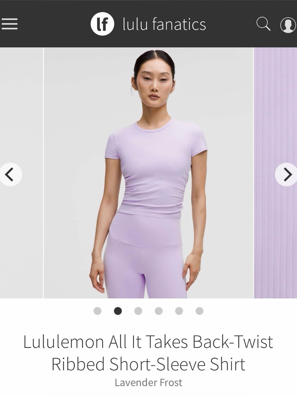 Lululemon  It Takes Back-Twist Ribbed Short-Sleeve Shirt Lavender Frost size 8